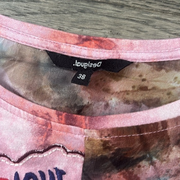 Desigual | Asymmetric Patch Print Dress / Make Love Not War / Floral Size 38 - Picture 8 of 16